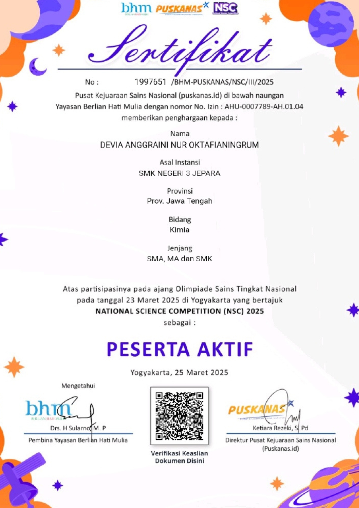 Sertifikat Kimia